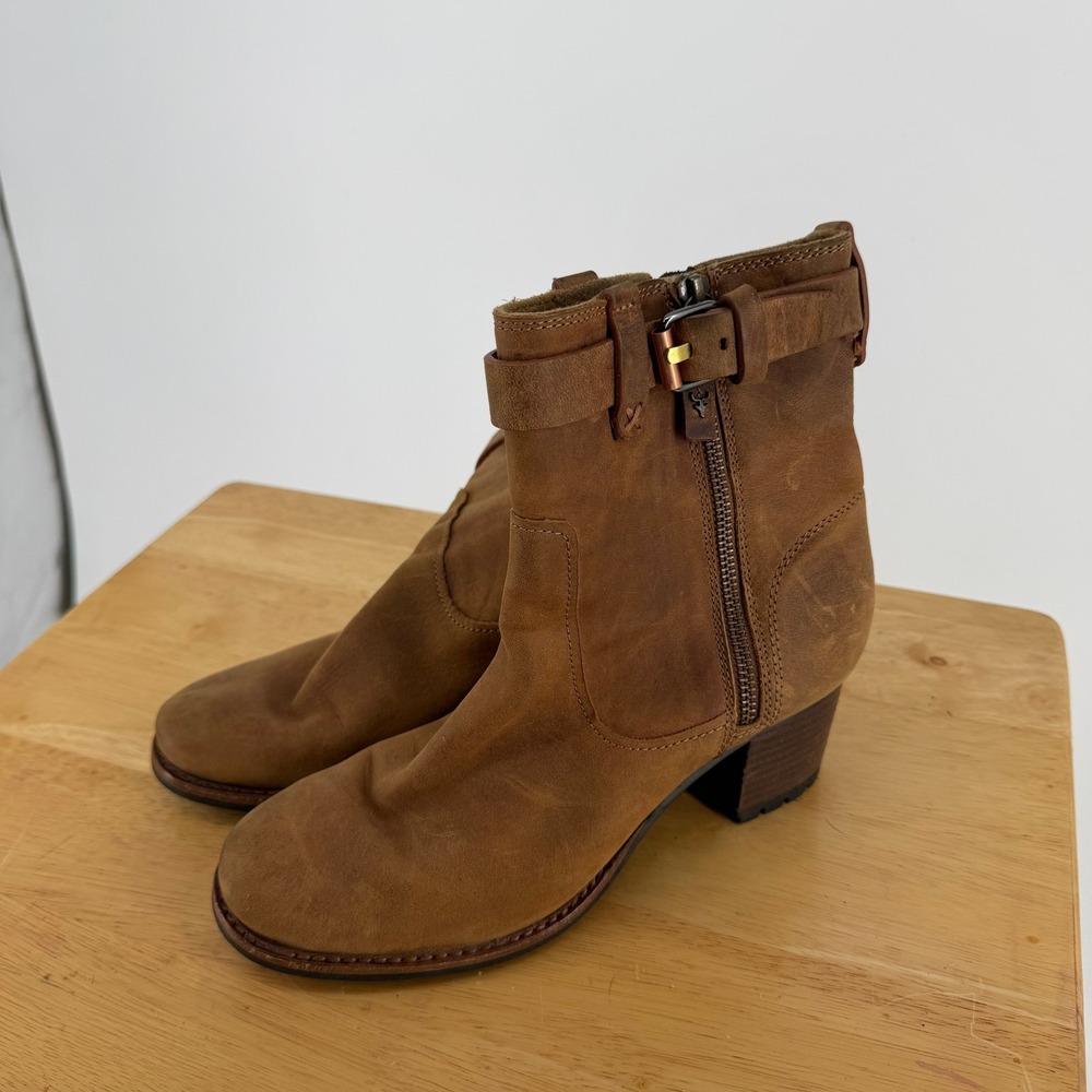 H.S. Trask Ankle Boots Womens 7 Brown Leather Buckle Zip Lug Sole Western Rustic